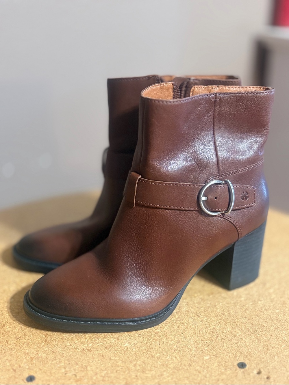 Lucky Brand Brown Leather Block Heel Ankle Boots